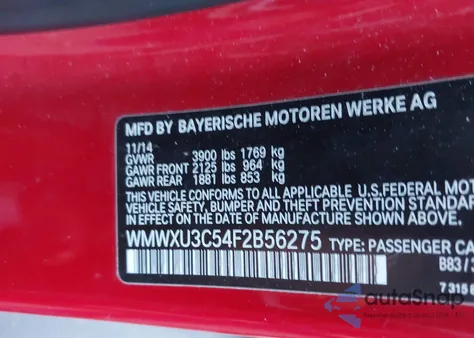 2015 Mini Hardtop Cooper S из США, поврежденный, VIN WMWXU3C54F2B56275